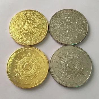 2 броя (1 комплект), Нов дизайн на календар на маите, ацтеките позлатени набор от мексикански сувенирни монети