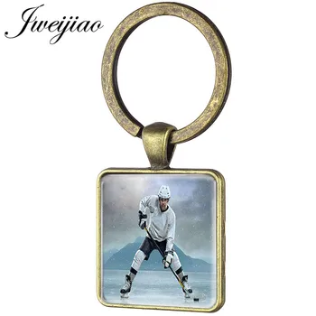 JWEIJIAO Ретро Силует играч хокей на Художественото изображение, Ключодържател за стикове Keychian, халки за ключове HY28