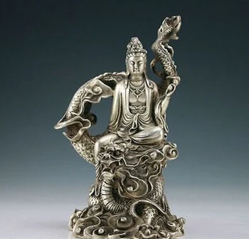 Мед, месинг, китайски занаяти, Азиатската Кулинарна Китайска Реколта ръчна работа, Тибетски Сребърен Дракон Клан-ин, Благоприятна Статуя