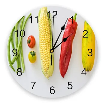 Стенен часовник с плодови и зеленчукови дизайн, безшумен начало декор за кафе-сладкарница, офис, часовници за кухни, монтиране на изкуството, големи стенни часовници 25 см