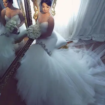 Гореща Разпродажба на Луксозни Булчински рокли на Русалка с аппликацией от перли и кристал поръчкови Сватбена рокля с дълъг влак 2024