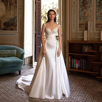Сватбена рокля С бели петна, апликации, Струята, Плиссированная Гънка под формата на Сърце, Елегантна Празнична Рокля за Жените 2023 година.