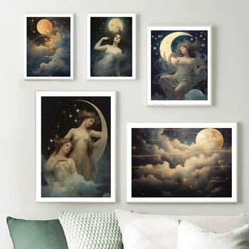 Мультяшная Илюстрация на Богинята на Луната, Щампи плакати за детска спални, Начало декор, Фантастична Ведьмовская живопис върху платно, естетика стена на изкуството