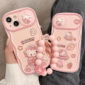 Нови калъфи за телефони Kawaii Sanrio на Hello Kitty с плъзгащи се прозорци, за Iphone 15Promax Plus с шарени 14/13, устойчиви на спад, 12 11