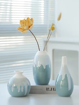 Керамична ваза Креативен дизайн Синя ваза Декорация на дома ins просто декорация на стаи в скандинавски стил и модерни декоративни орнаменти във формата на вази
