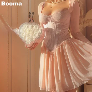 Мини-рокли Booma Blush розов цвят за абитуриентски, коктейлни рокли с дълги ръкави за черни момичета, дебнещ рокля за рожден ден за жени