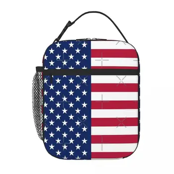 Флаг на САЩ, звездно-раиран чанта за обяд, чанта за пикник, детски чанта за обяд, термосумка-хладилник