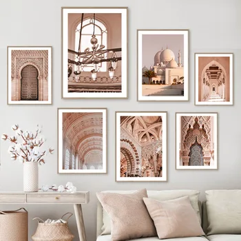 Ислямска джамия Коридор Марокански вратата на Стенно изкуство Платно Живопис Скандинавските плакати и щампи Стенни картини за вашия интериор дневна
