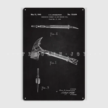 Метална табела 1940 Пожарникар Ax Patent Art в ретро стил, боядисани стени, домашен кръчма, тенекеджия табели, плакати