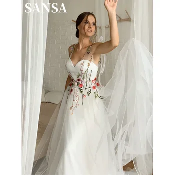 Елегантно Цвете дантелено рокля Sansa С бродерия На гърдите, с Дължина до пода, В бретелях А-силует, Vestidos De Noche