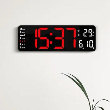 Led дигитални стенни часовници с температура, дата, седмица, дисплей с регулируема яркост, стенни часовници за домашен интериор, стенни будилници