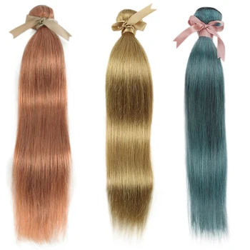 Гладки, Светли снопове от човешки косъм 28-инчов Златисто-кафяв и син цвят, Бразилски бохчи за плетене на косата, единични туфи за удължаване на косата