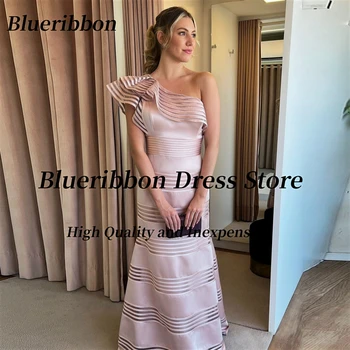 Blueribbon Модерните абитуриентски рокли с едно рамо 2024, Секси вечерни рокли без ръкави, с отворен гръб, Дълго празнична рокличка за рожден Ден