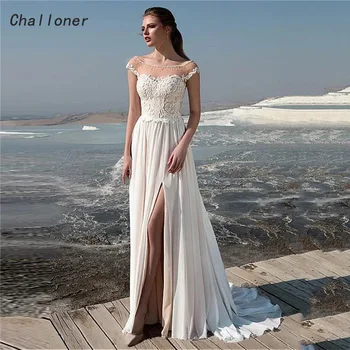 Модерна сватбена рокля трапецовидна форма Challoner с кръгло деколте, перли, Дантела и апликации, ръкави-капоры, сватбена рокля с отворен гръб, дължина до пода, Vestidos