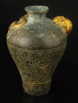 Фарфоровое релеф, ръчно изработени, ретро бронзова позлата, ваза със змия и крысой, украса за дома