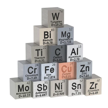 15 кубчета метални елементи -Комплект кубчета плътност за 1 колекция от периодичната таблица на елементите - кубче от чист волфрам (10 мм) трайно