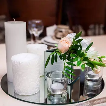 Практичен кръгла маса с блестящи огледални, централната украса на масата чиния за свещи, украса на хотела, чиния за свещи, празничен тава
