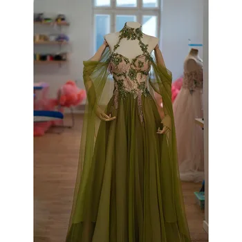 Женствена рокля за абитуриентски бал с флорални апликации, модерно вечерна рокля трапецовидна форма, без ръкави, елегантна вечерна рокля с дължина до пода, реалното изображение