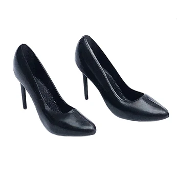 Черни ежедневни мини-обувки на висок ток Модел за кукли 1: 6, аксесоари за кукли, подарък за момичета, направи си сам