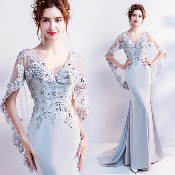 Вечерна рокля Хонг Hu за жени 2023, стилен сребристо-сиво булчинската рокля на булката знаменитост за дебют