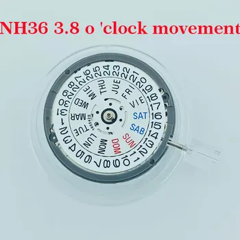 Японски оригинален механизъм с календар NH36 3.8 Английски цифров двойно календар е подходящ за часа skx007, skx009, набиране NH35, NH36
