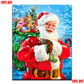 2020 Диамантена кръгла Картина на Дядо Коледа с подарък Пълен Бормашина 5D кръст Бод Планински Кристал Картина на Диамантена мозайка Коледен подарък