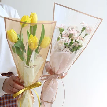 50шт Единични розови ръкави Пакет за опаковане на цветя Торбички за опаковане на букети от Прозрачни найлонови цветни опаковки за Ден на Свети Валентин 2023