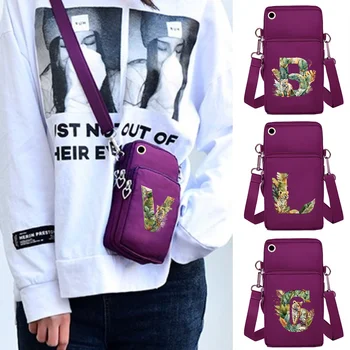 Дамски холщовая чанта през рамо, преносима чанта за мобилен телефон, портфейл, чанта за мобилен телефон с писмото модел на джунглата и тигър, чанта през рамо