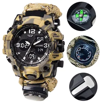 Военни спортни часовници SHIYUNME G Style, мъжки водоустойчива led цифров часовник, Компас за къмпинг, термометър, кварцов часовник