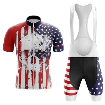 Мъжете 2023, Велосипедна фланелка с флага на САЩ, комплект с нагрудником и къси панталони, костюми, велосипедна дрехи, комплекти дрехи за планината пътят мотори МТБ