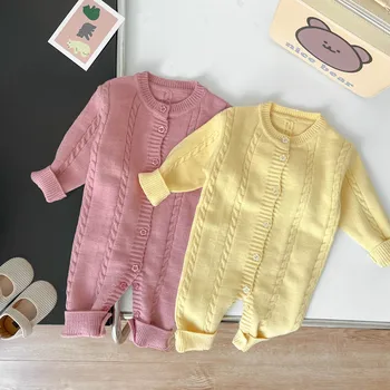 Детски дрехи, бебешки плъзгачи 2023, пролетно-есенни възли тела в корейски стил за момчета и момичета, обикновен пуловер-гащеризон