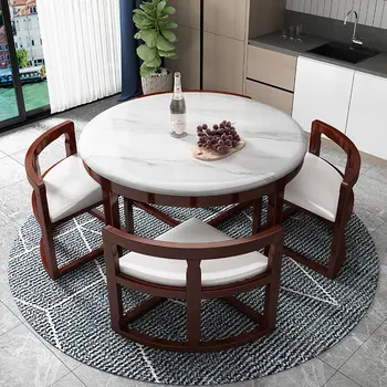 Комплект от столове Прост, модерен Малък жилищен дом, на една маса, 4 стола, Невидим компактен кръгла маса за хранене