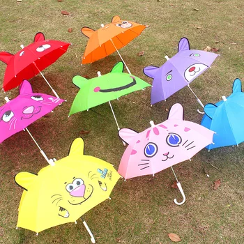 Креативен 3D стерео мини-сладък детски чадър, охраняем лек ръчен чадър от дъжд с уши за дете 1-3 години