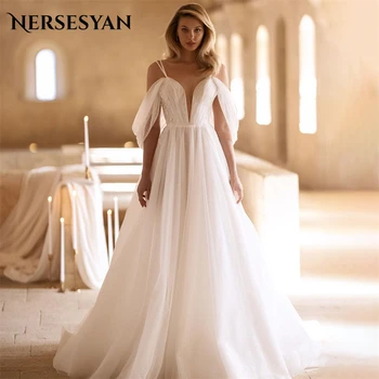 Сватбени рокли Нерсесян от винтажного тюл на тънки спагети презрамки с открити рамене Вечерни сватбени рокли с драпировкой Vestidos De Новия