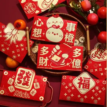 Коледен пакет 2024, Червен плик, Паричен чанта за късмет, най-Добри Пожелания, Чанта за Благословии С Изображение на Дракон, Коледни подаръци HongBao